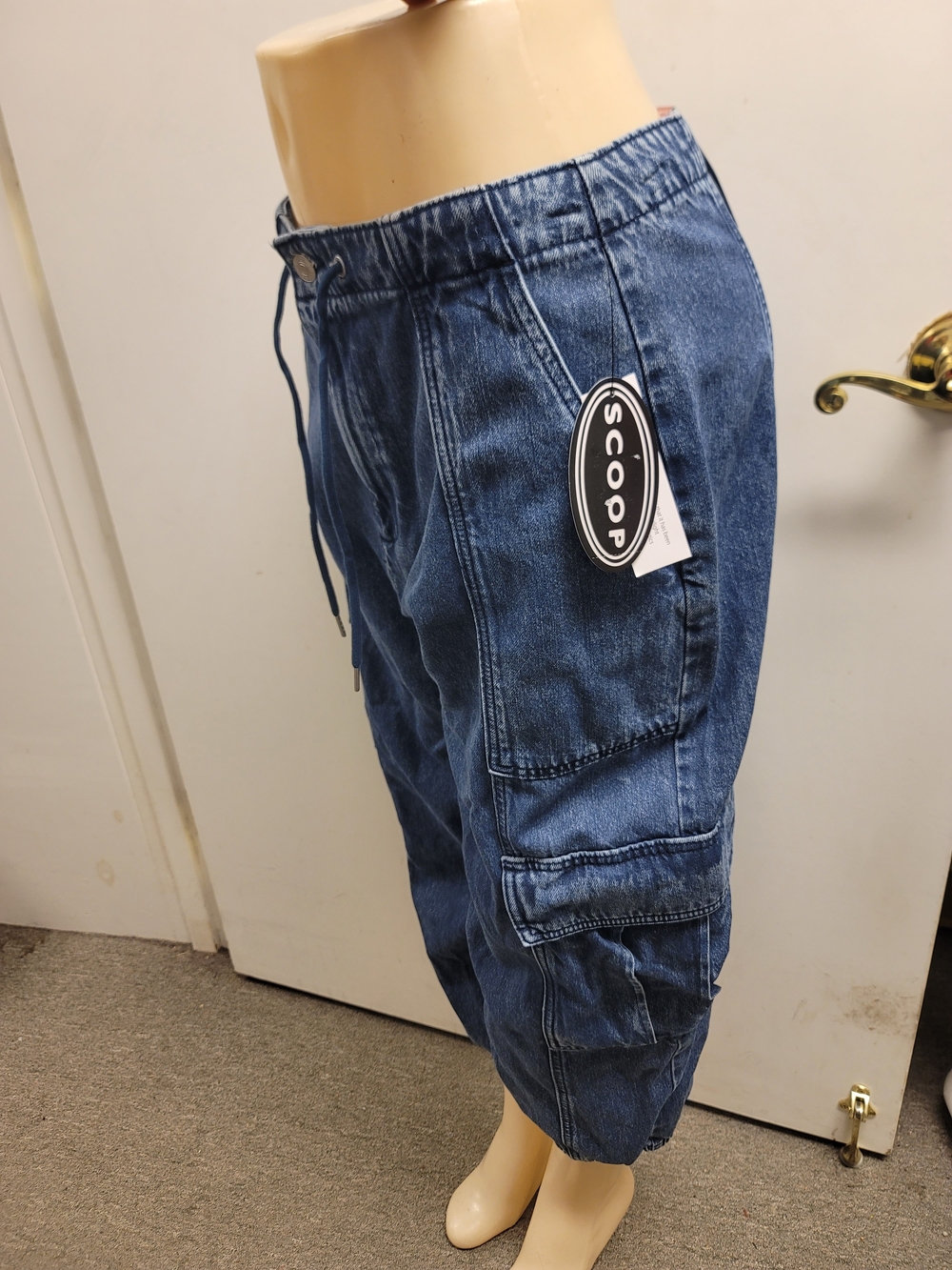 Scoop Denim Cargo Jogger Pants - Blue
